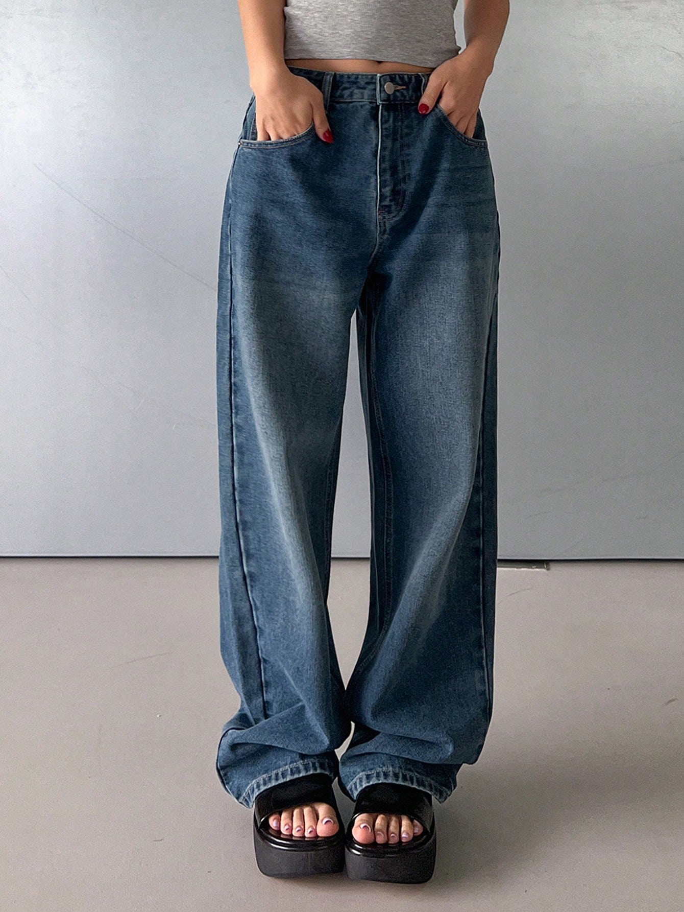 Maxct Women's Loose Fit Wide Leg Casual Denim Pants With Pockets