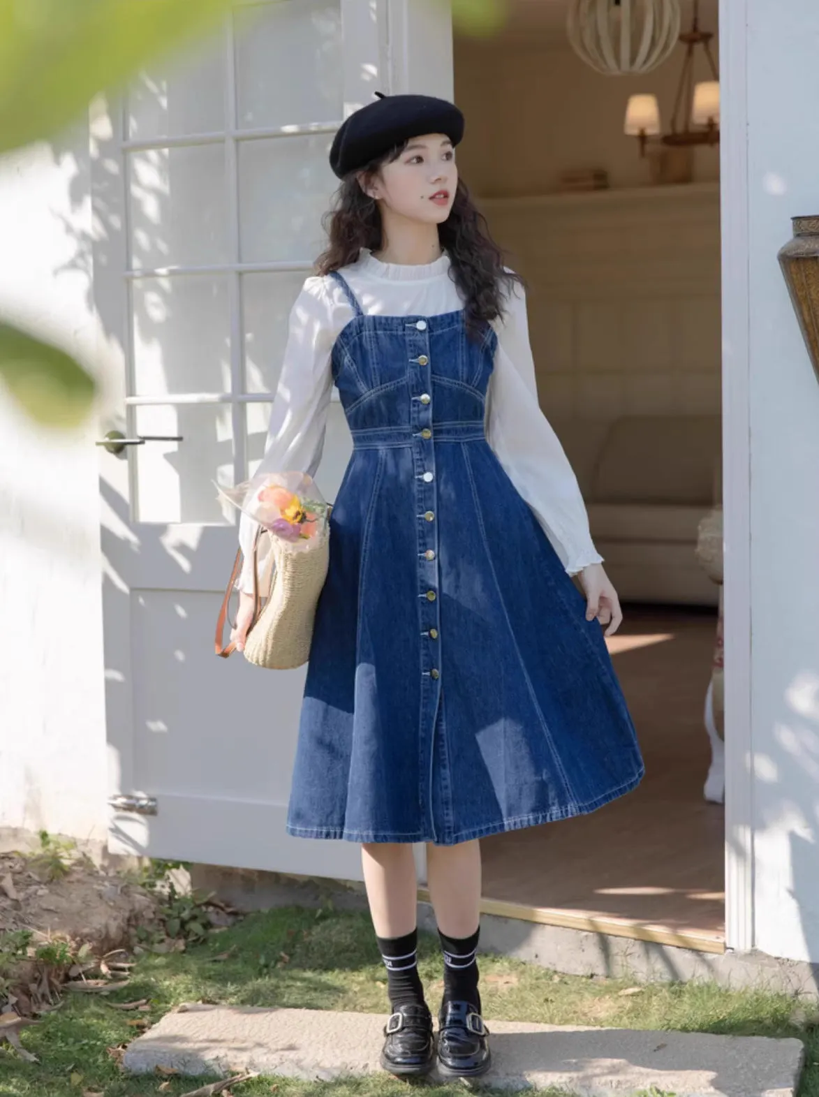 Button Down Denim Cami Midi Dress Maxct