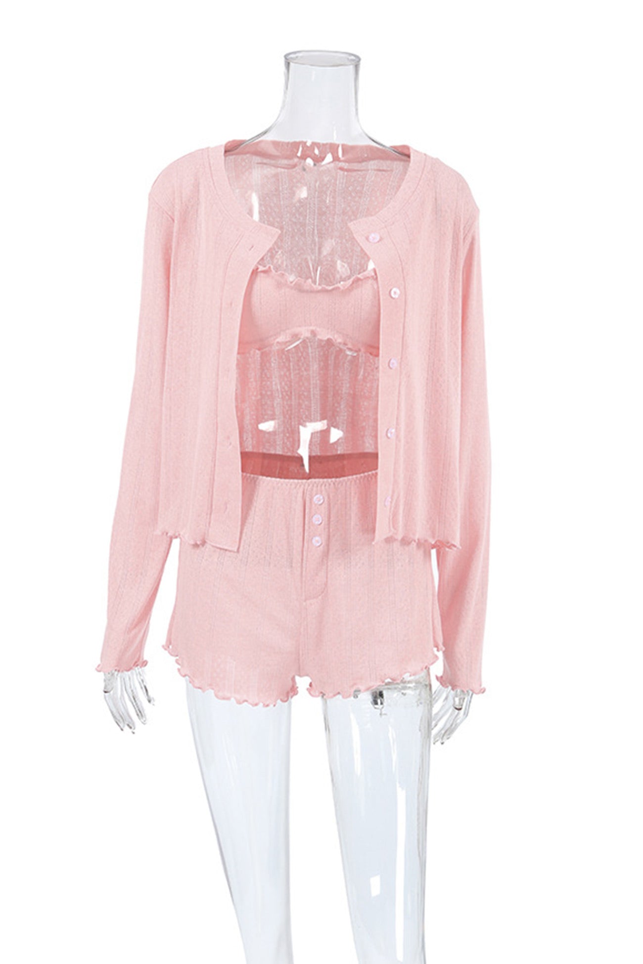 OLCooL Knitted Cardigan Vest Three-piece Shorts Set