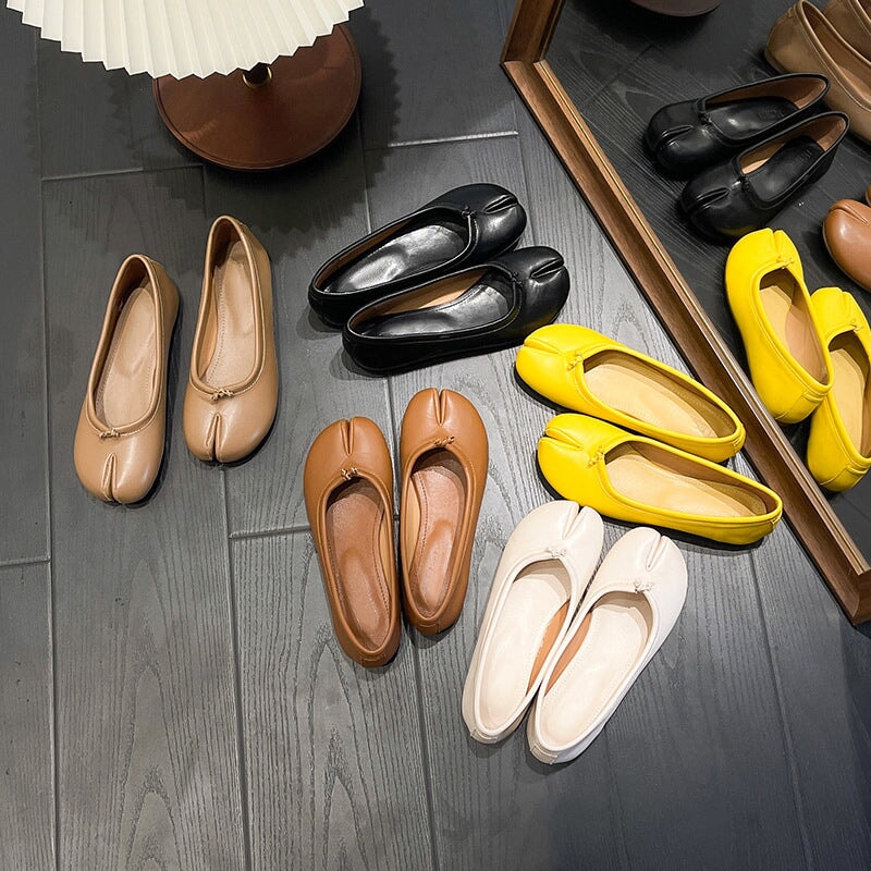 Women's Calf Casual Flats Split Toe Loafers Light Brown/Khaki/Silver/Beige/Black Maxct - Image 6