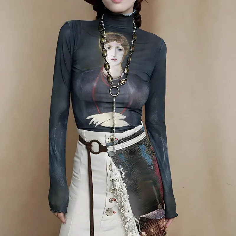 Maxct &Goth Dark Female Figure Mesh Top