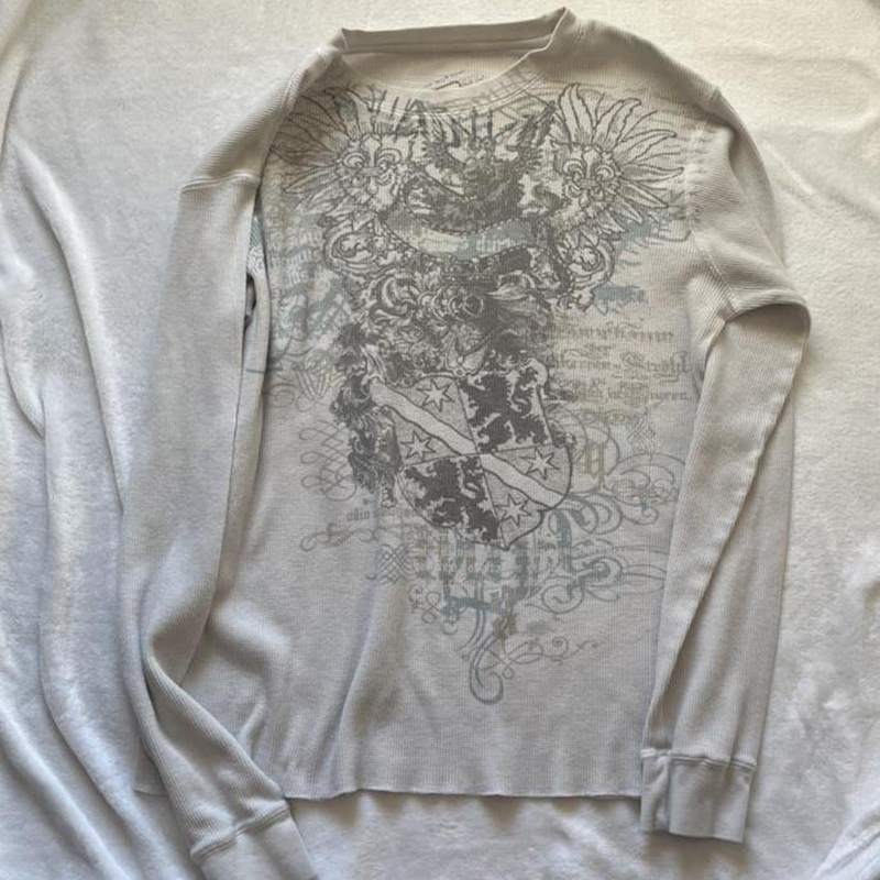 Mall Goth 2000s Retro Pullovers Tops Vintage Graphics Y2K Loose T Shirt Chic Aesthetic Autumn Long Sleeve Tees Grunge Streetwear