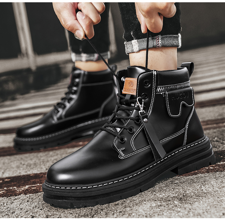 Platform Leather Men's Martin Boots - true deals club