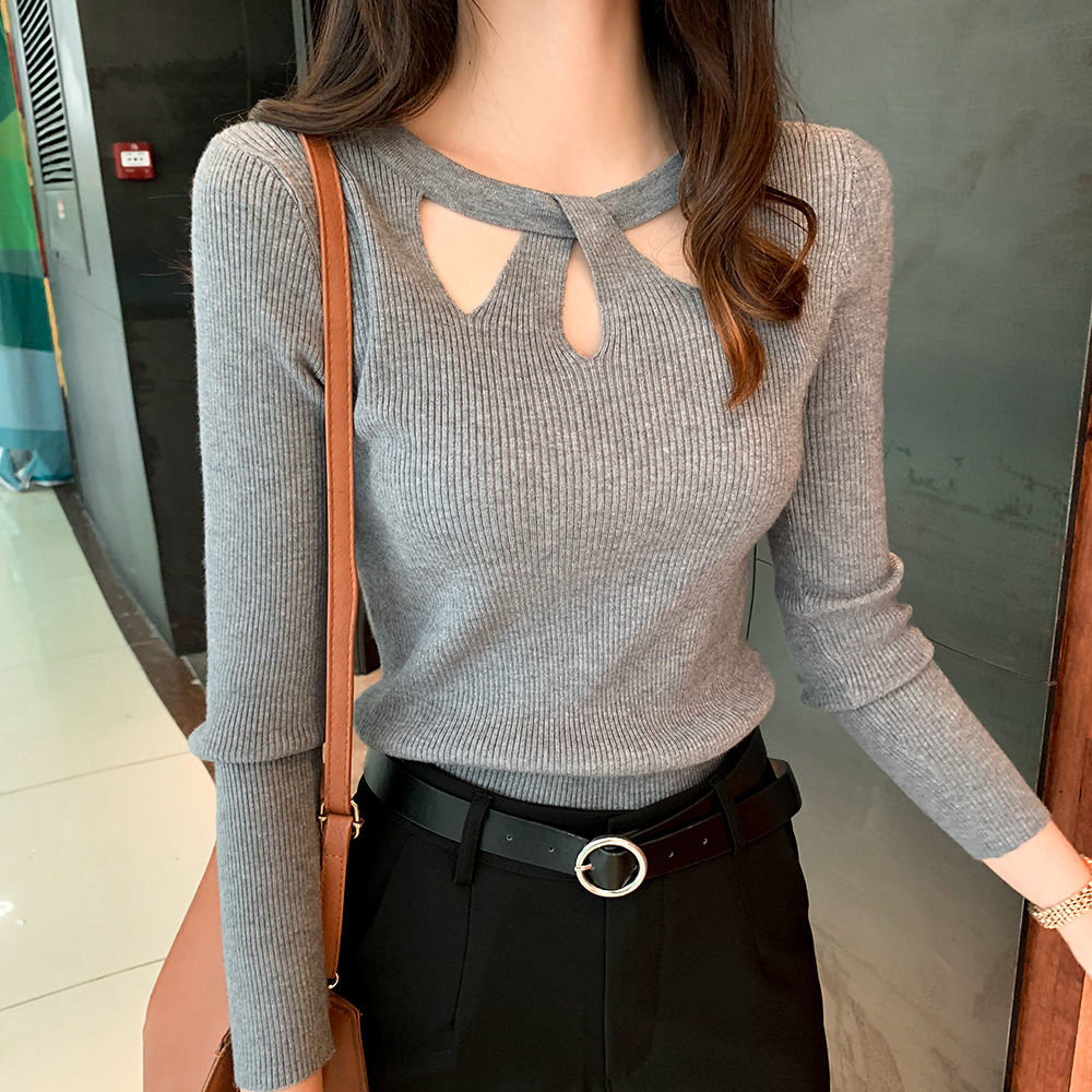 Maxct Winter Hollow Out Sexy Solid Sweater Ladies Elegant Fashion Slim Bottoming Knitting Pullover Tops Women Casual Jumper