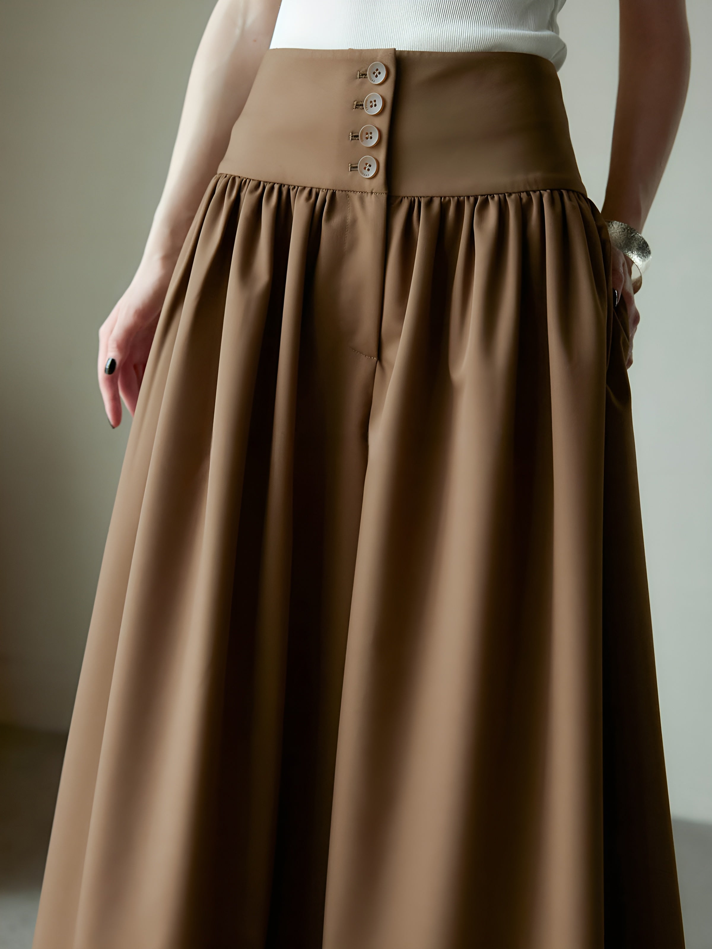 Maxct Pleated High-Waist Button Wide Leg Long Pants