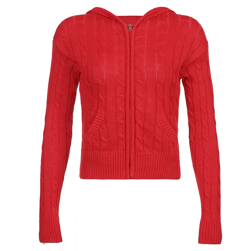Maxct Cable Knit Hooded Cardigan