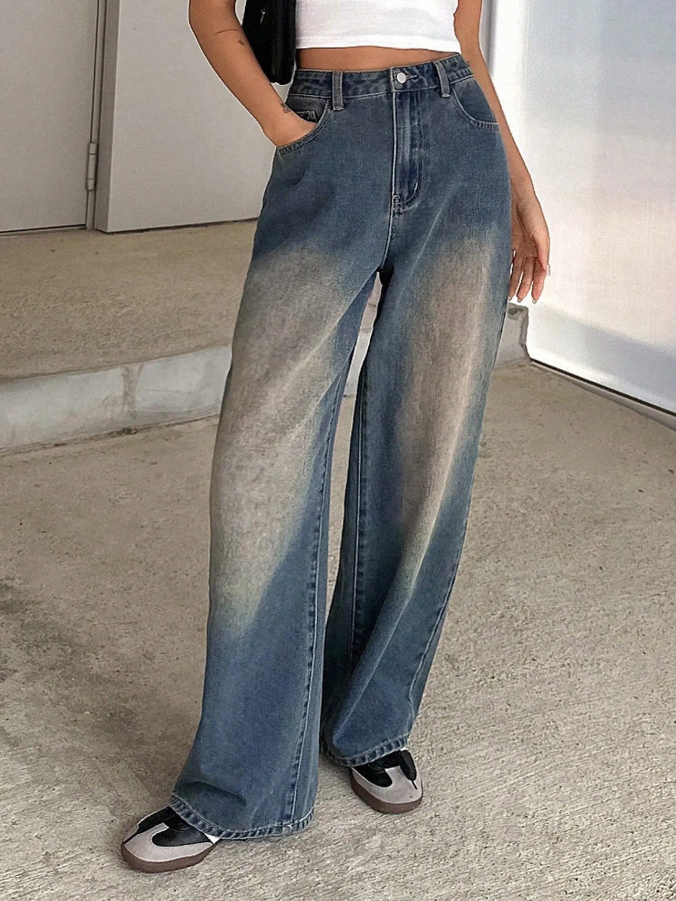 Maxct Women's Solid Color Simple Daily Wear Denim Pants