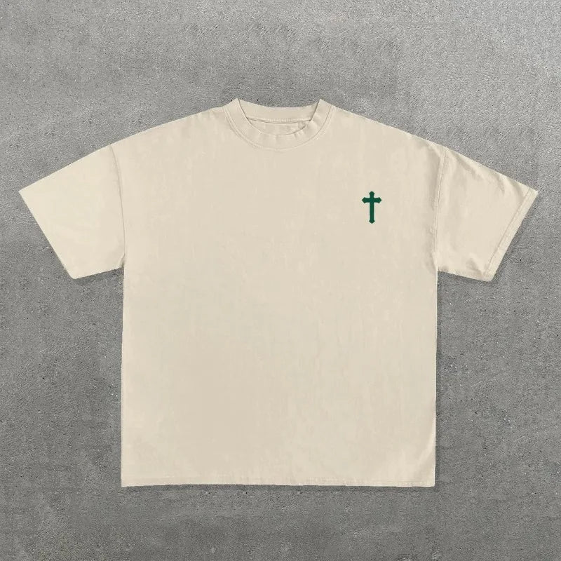Maxct Retro Street Hip Hop Goth Letter Pattern Oversized T-Shirt Men's Fashion Loose Casual Versatile Round Neck Short Sleeve Top