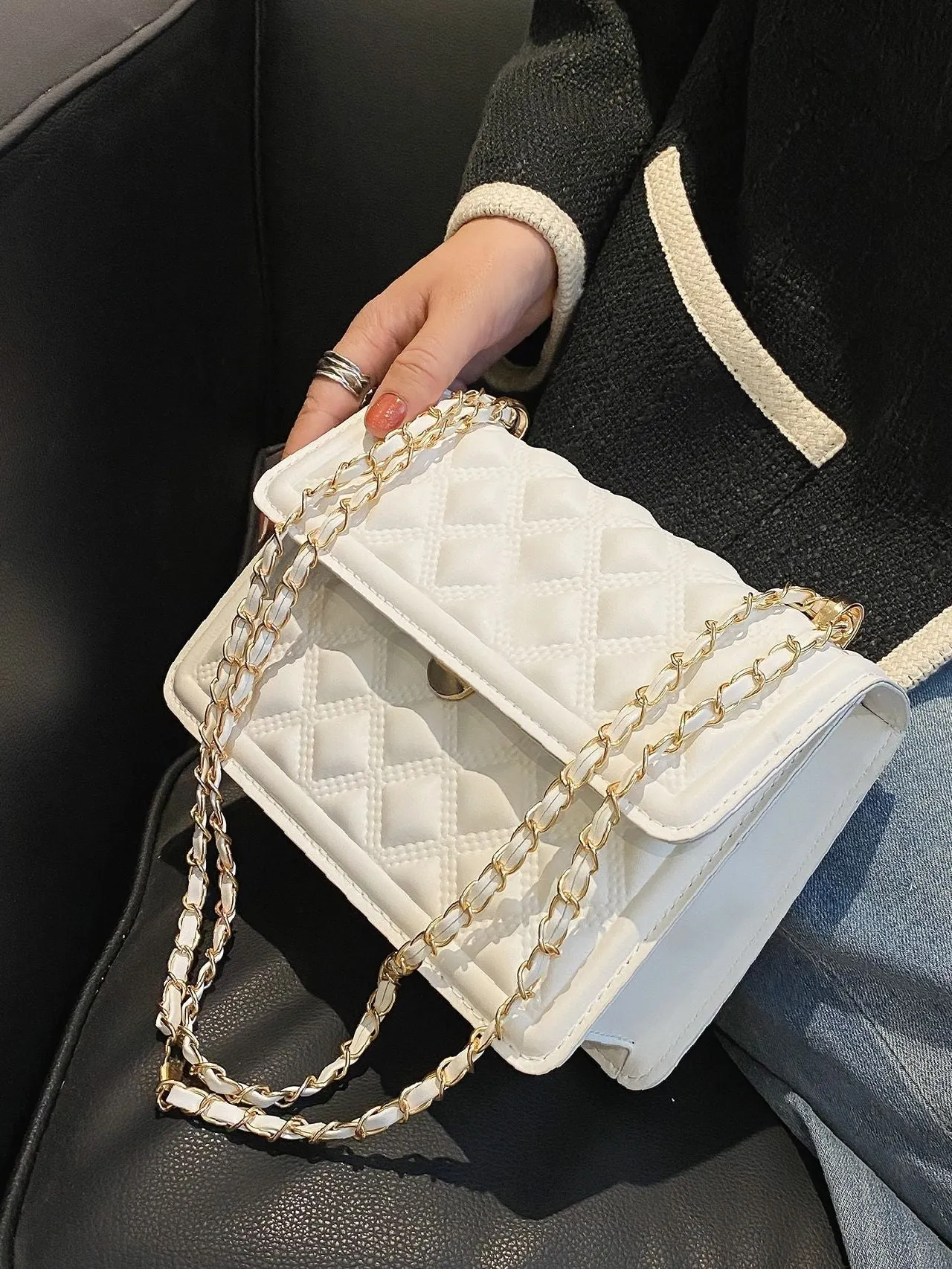 Bag For Love - Minimalist Textured Flap Square Bag  - Women Maxct Bags