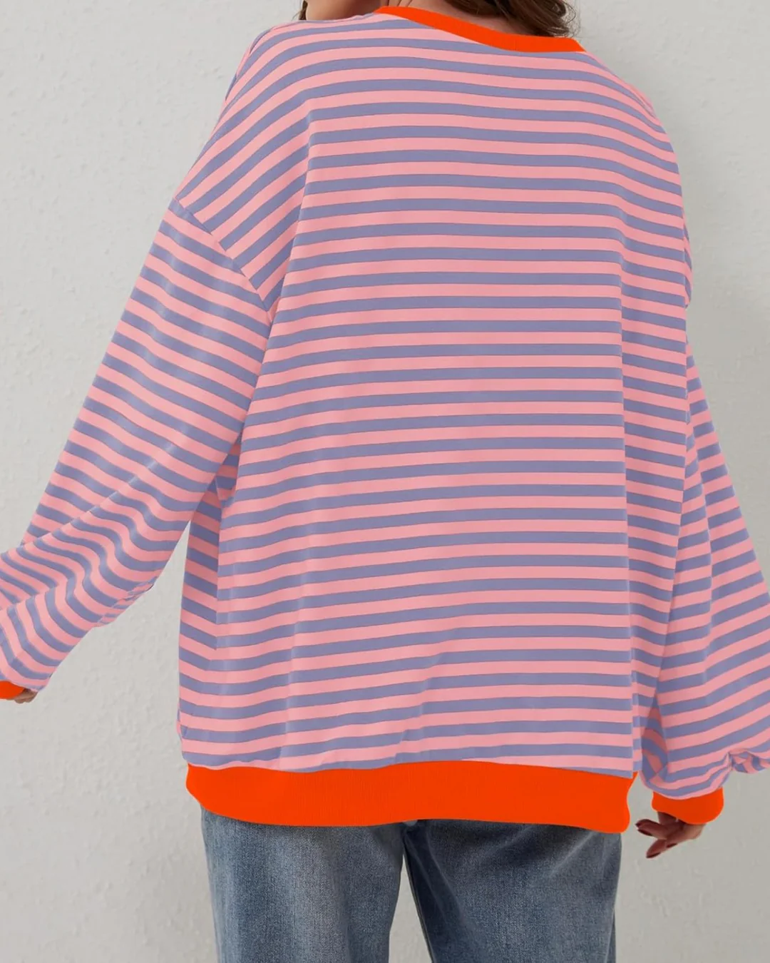 OVERSIZED STRIPED LONG SLEEVE SWEATSHIRT
