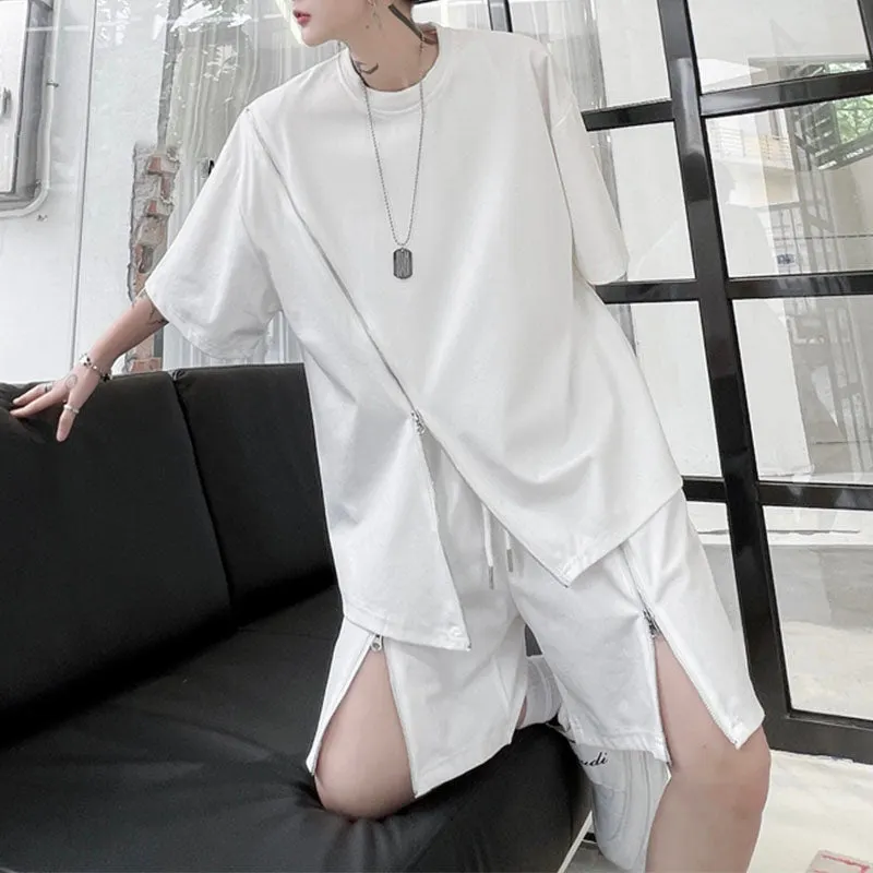 Maxct Zipper Embellishment T-shirt Shorts Set