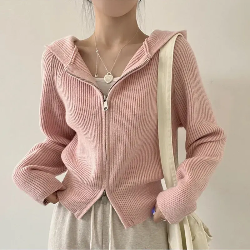 Maxct Vintage Knitted Hooded Zip Up Cardigan