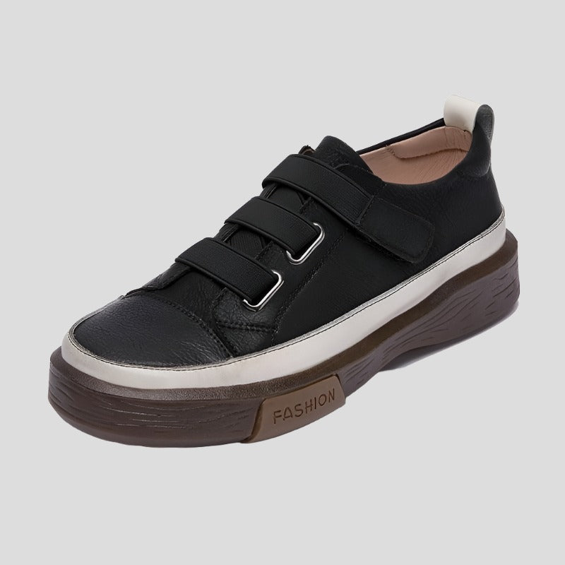 Hook & Loop Leather Sneakers for Women Maxct