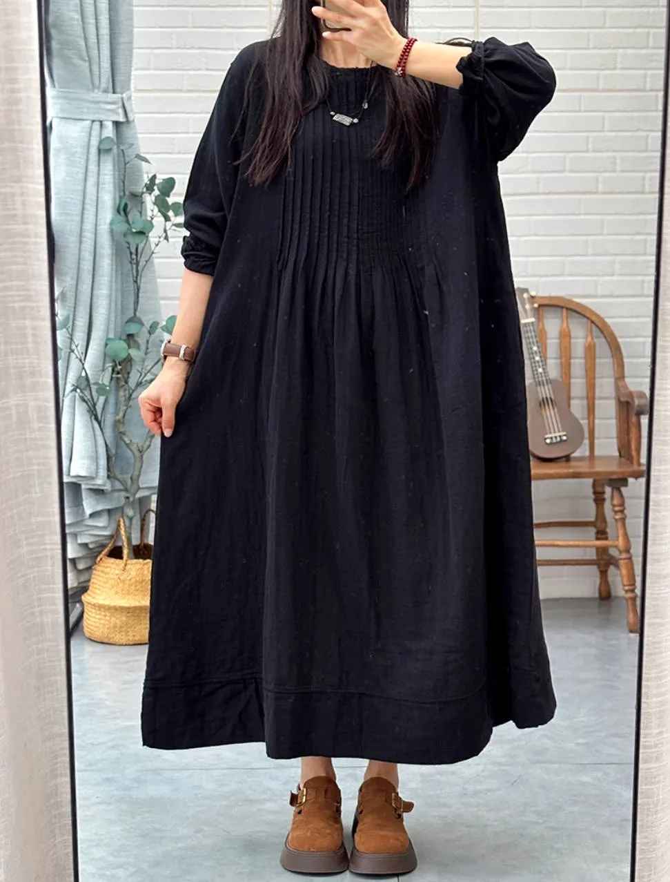 Solid Color Cotton Plus Size Loose Long Sleeves Dress