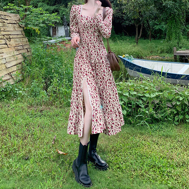 Sweet Floral Corduroy Midi Dress Maxct