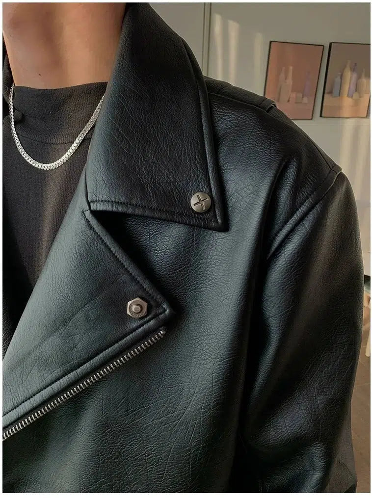 Maxct Black PU Leather Motorcycle Jacket