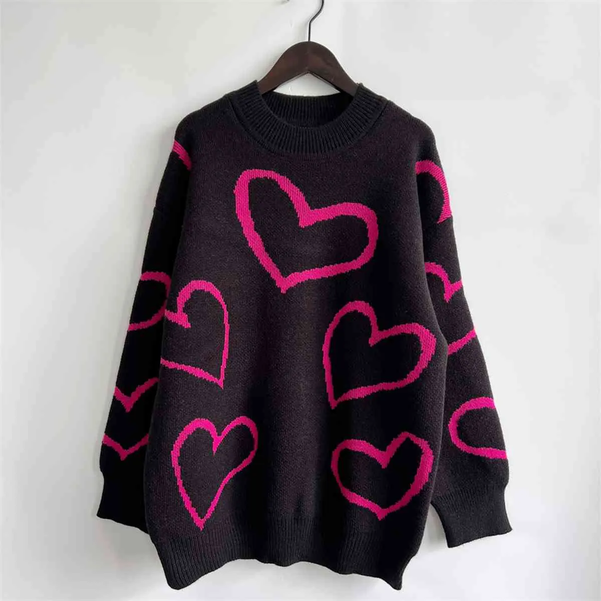 Maxct &Heart Pattern Long Sleeve Sweater