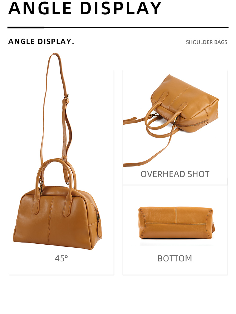 Women's Shoulder Bag Fashion First Layer Leather Bowling Bag Luxury Messenger Bag