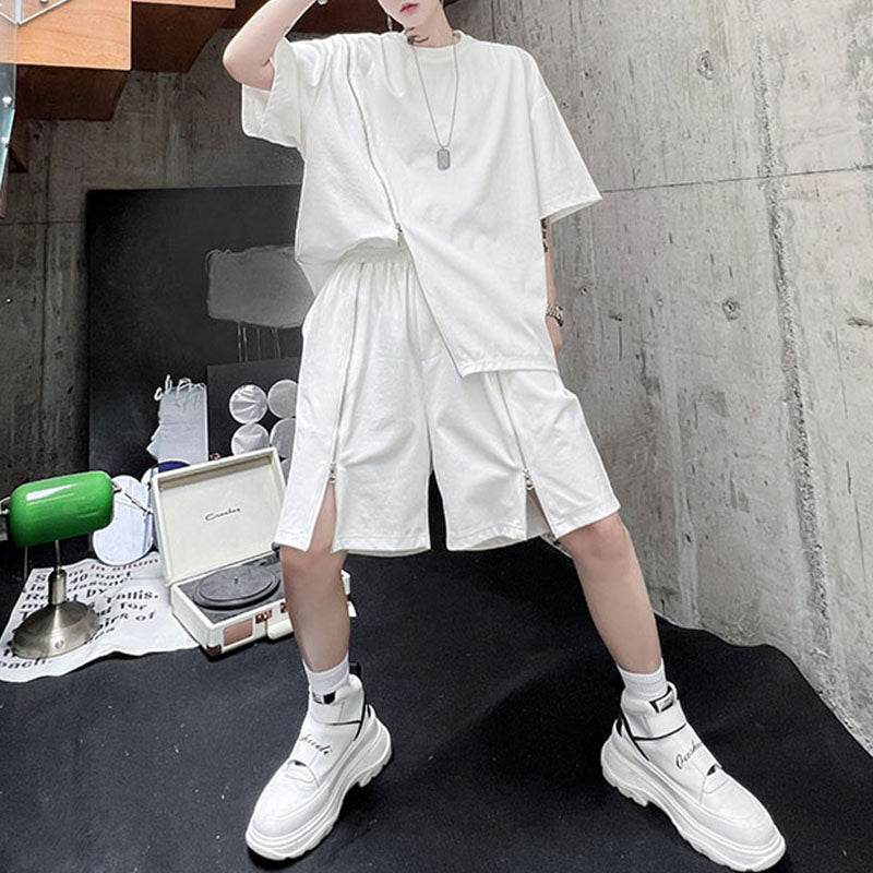 Maxct Zipper Embellishment T-shirt Shorts Set
