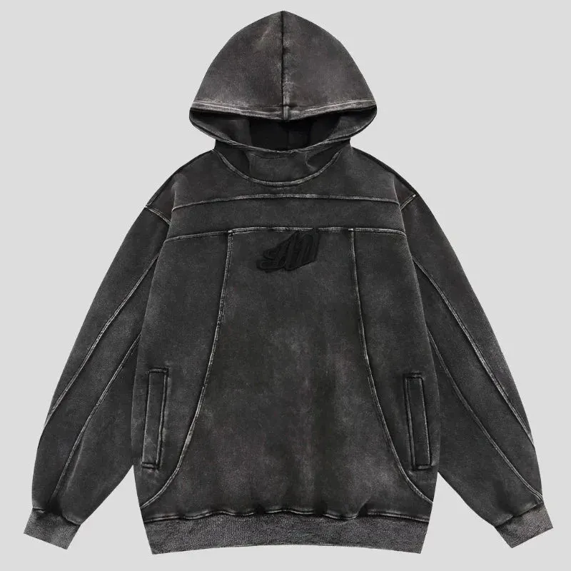 Washed Vintage Punk Goth Men's Streetwear Loose Pullover Hoodie Maxct