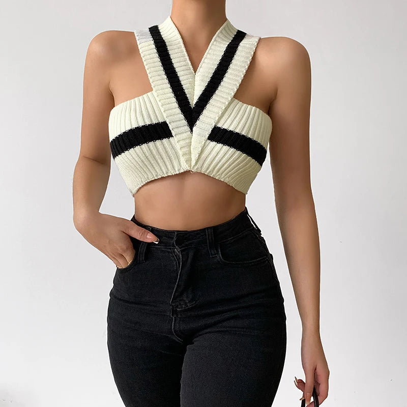 Maxct &Striped Knitted Crop Top