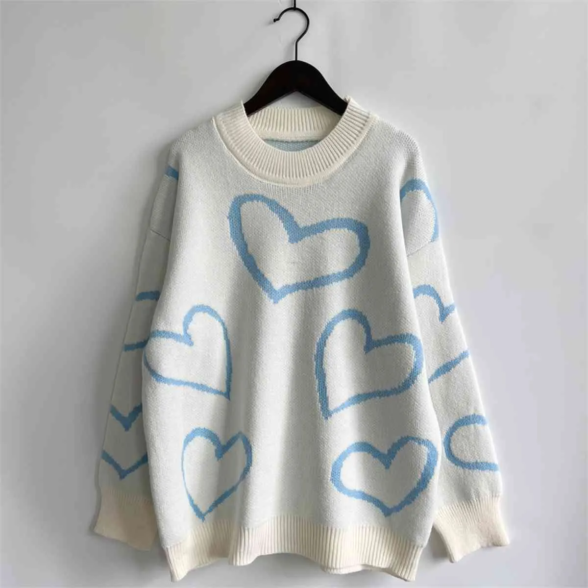 Maxct &Heart Pattern Long Sleeve Sweater
