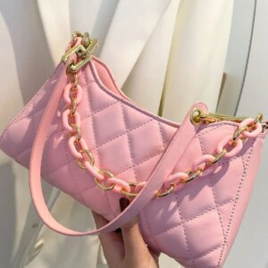 Bag For Love - Minimalist Quilted Chain Baguette Bag - Women Maxct Bags