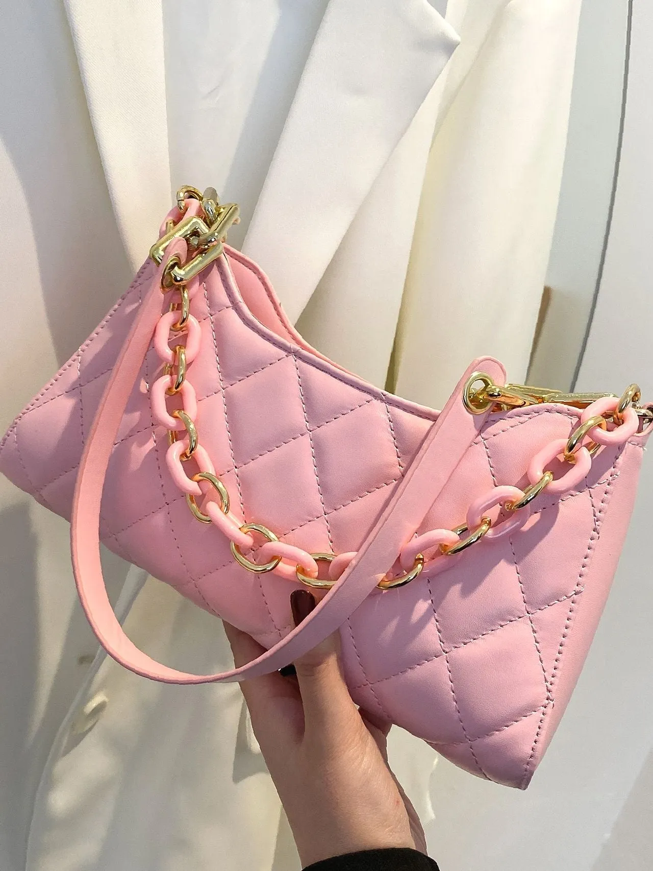 Bag For Love - Minimalist Quilted Chain Baguette Bag  - Women Maxct Bags