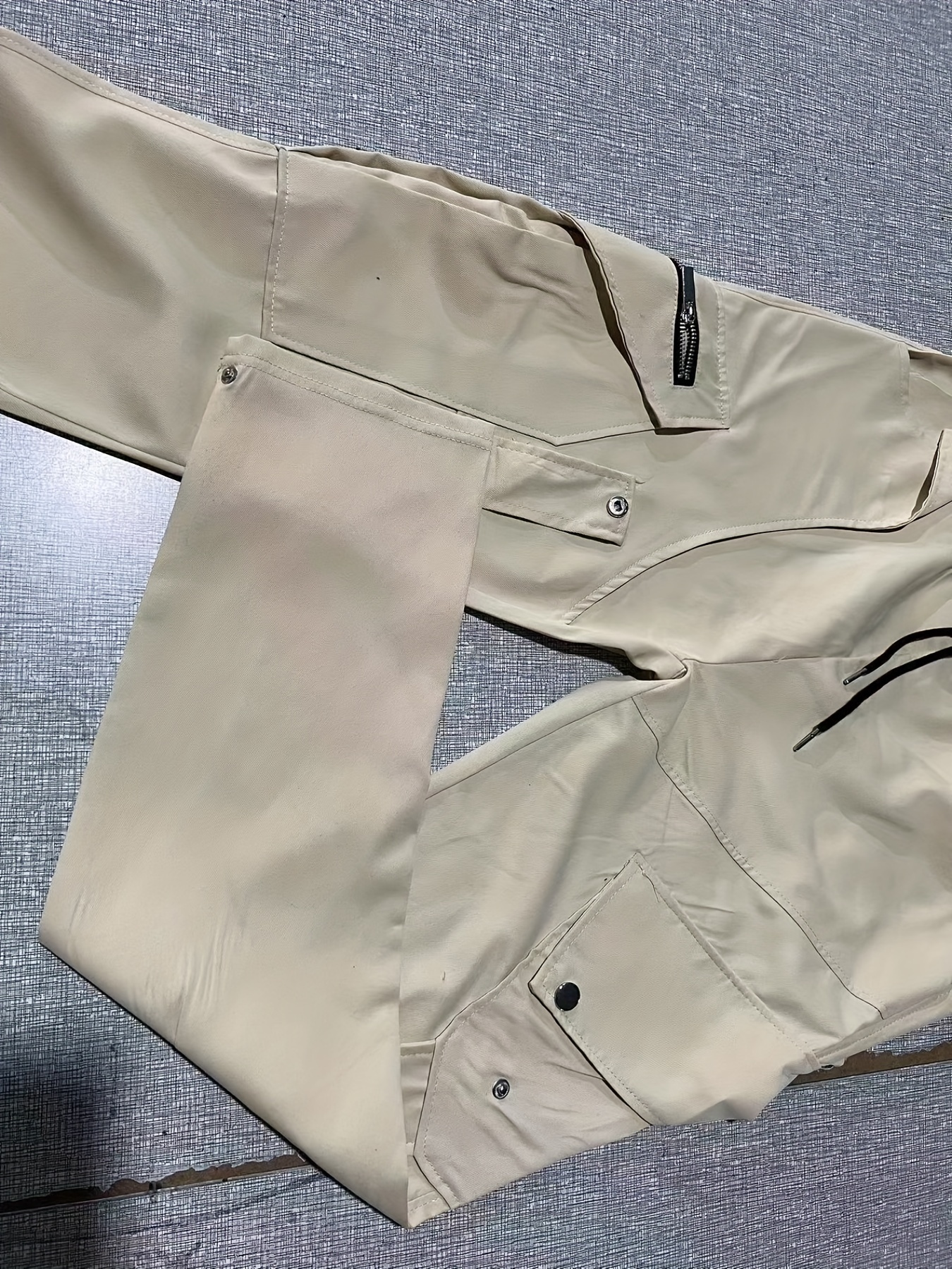 Men's Drawstring Cargo Pants, Zip Pocket Slim Fit Trendy Outdoor Pants, Mens Work Pants, Tactical Pants