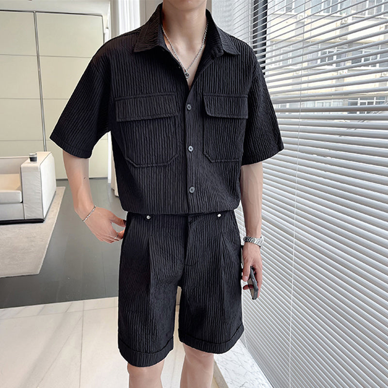 Maxct Pleated Simple Shirt and Shorts Set