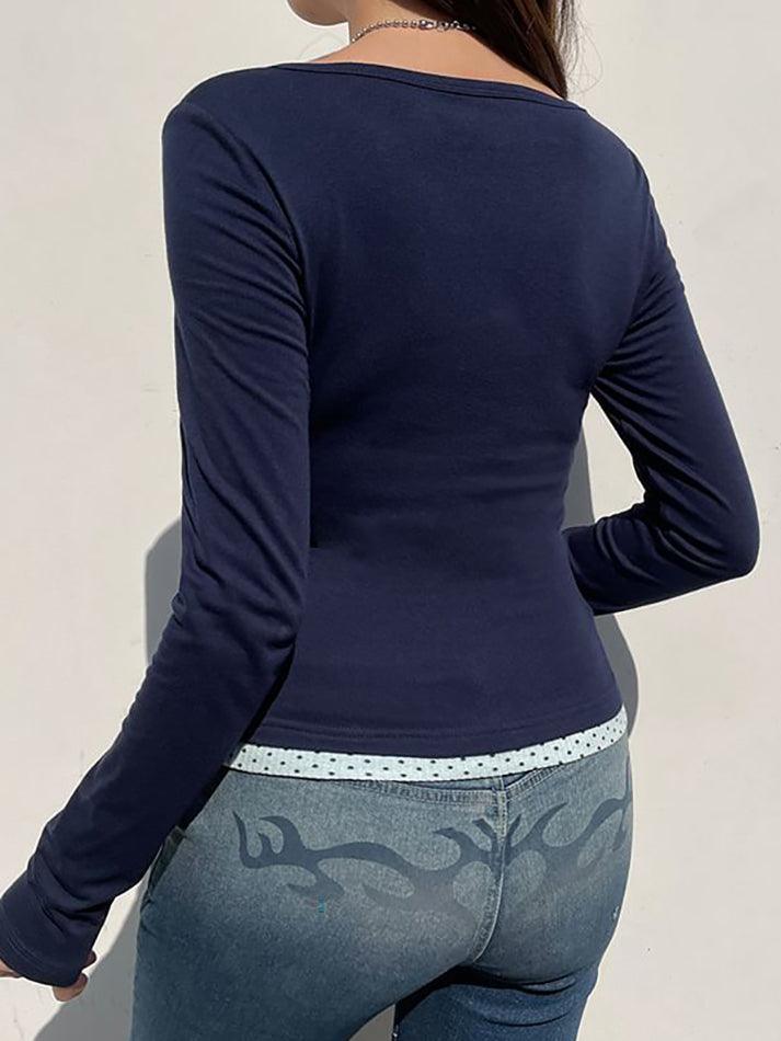 Maxct-Long Sleeve Mock Two Piece Lace-Trim Crop T-Shirt