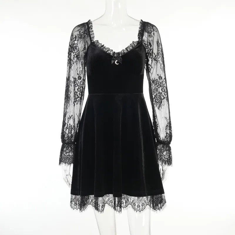 Maxct cybergoth dress to impress Hy21249 Dark Style Autumn New Hip Hop Lace Fashion Chest Speaker Long Sleeve Dress