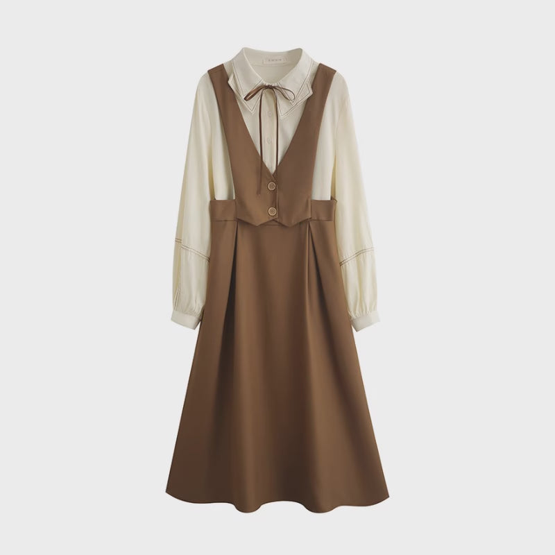 Basic Woven Vest Pinafore Dress / Blouse Maxct