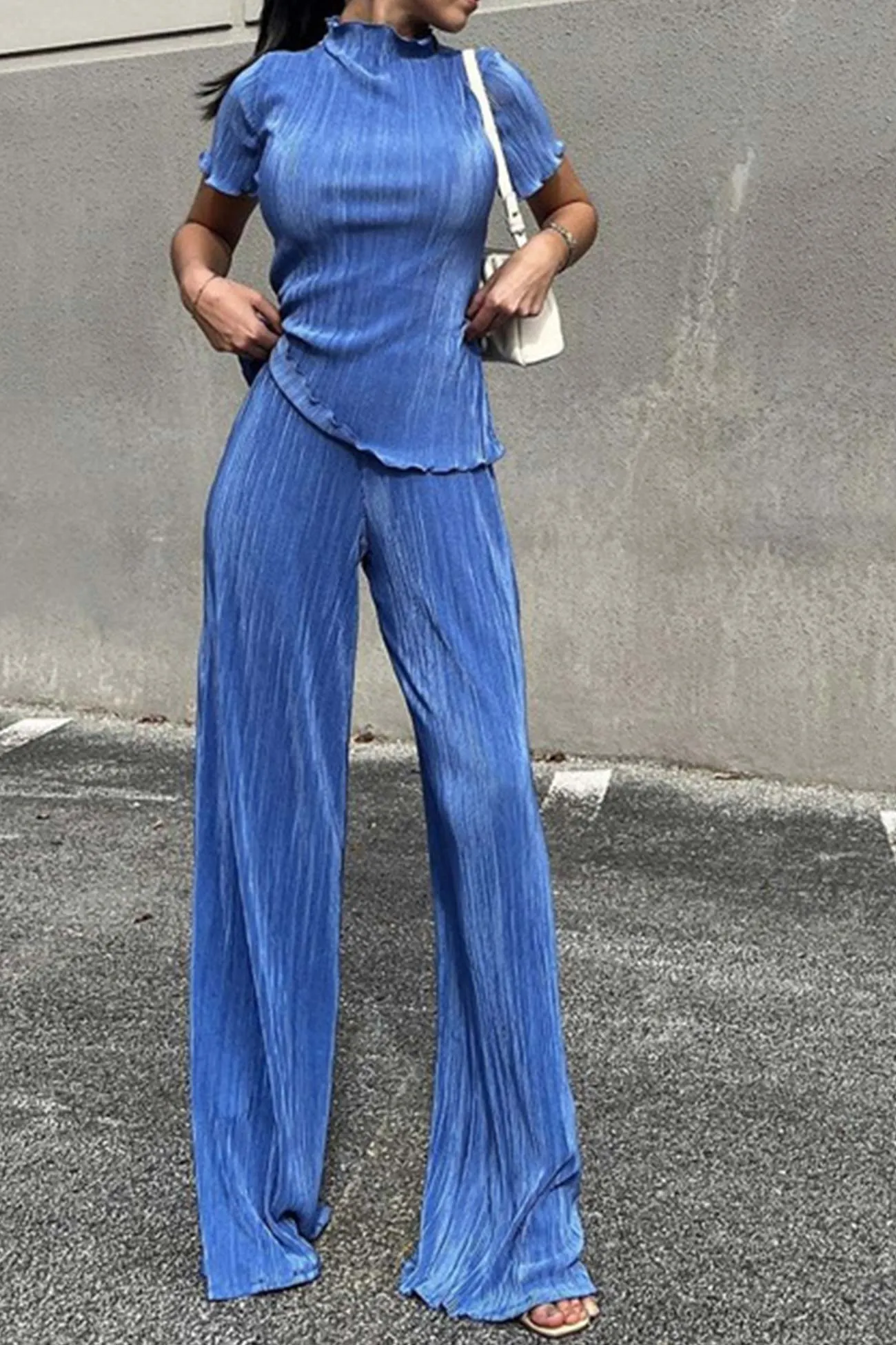 Maxct Pleated Mock Neck Shirt Long Pant Suits