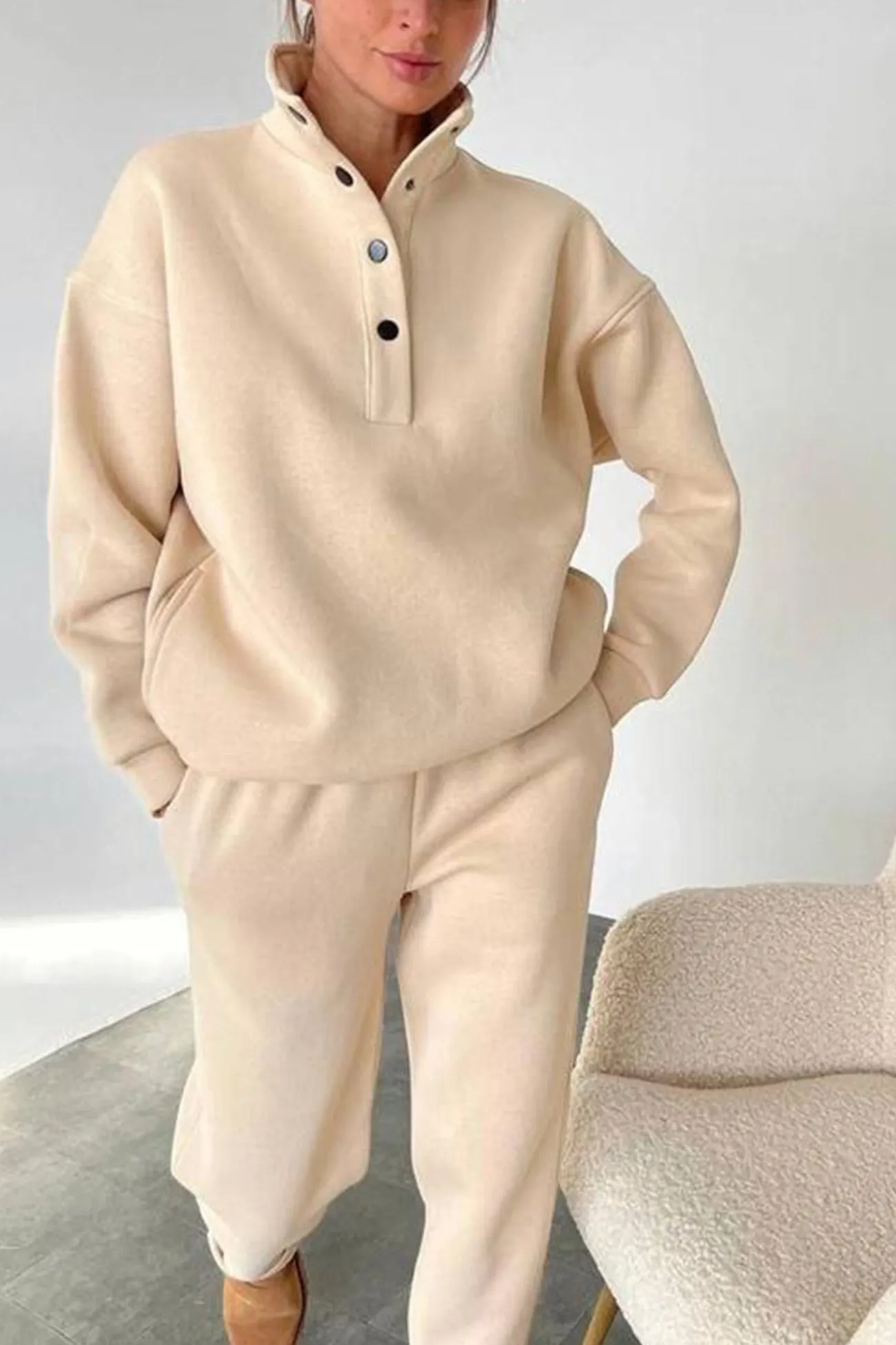 Maxct Stand Neck Button-down Sweatshirt Suits