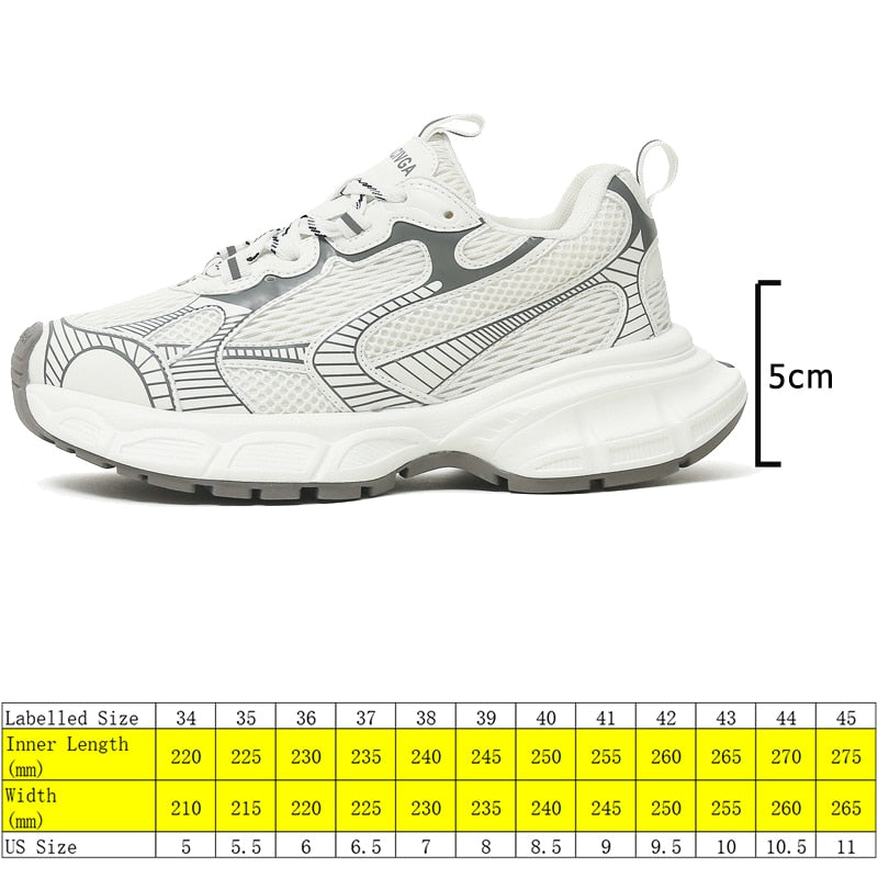White Chunky Sneakers 5cm Leather Shoes Maxct