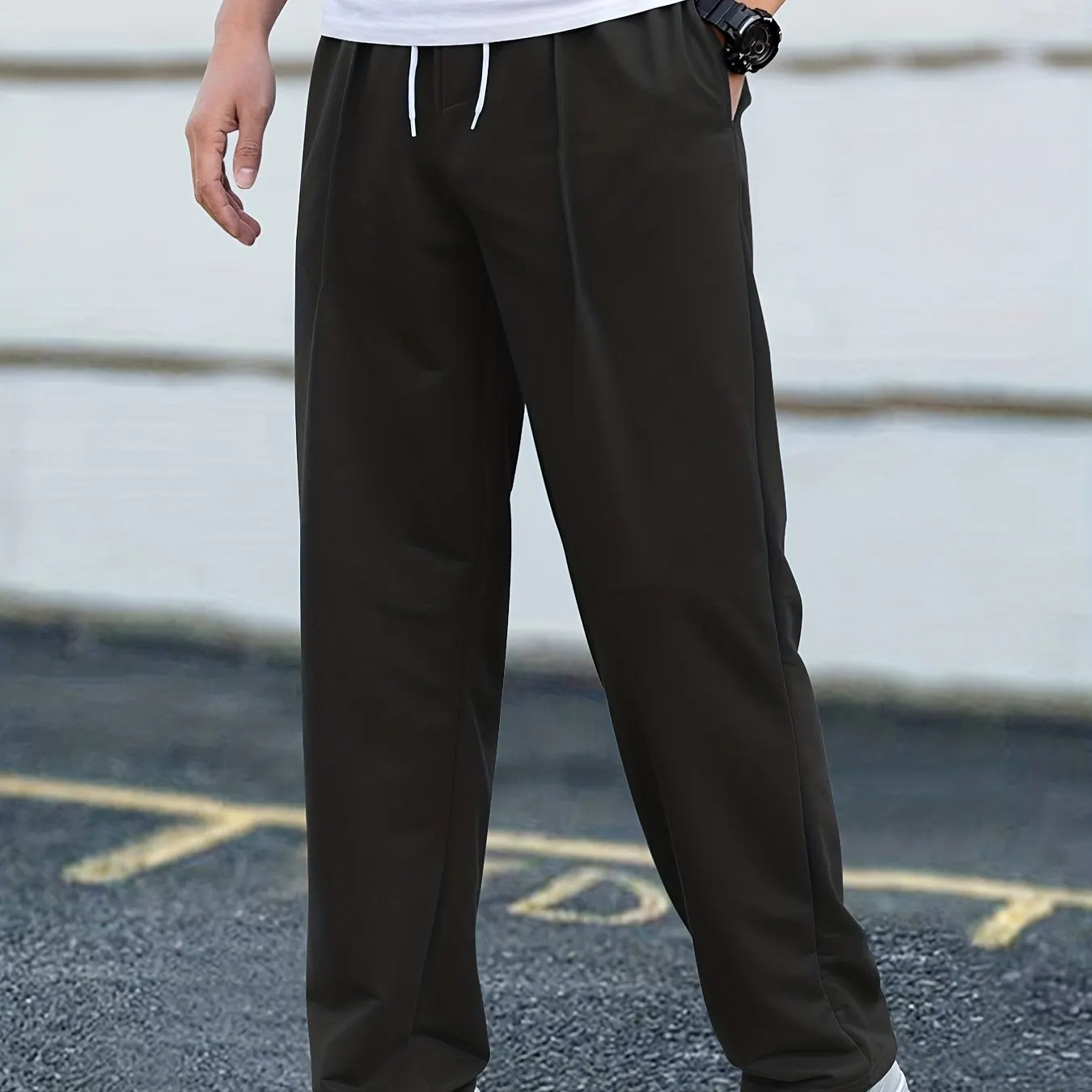 Maxct  Men's Casual Pants Drawstring Waist Straight Leg Work Track Pants