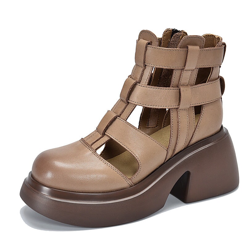 Woven Platform Gladiator Sandals with Side Zipper Maxct