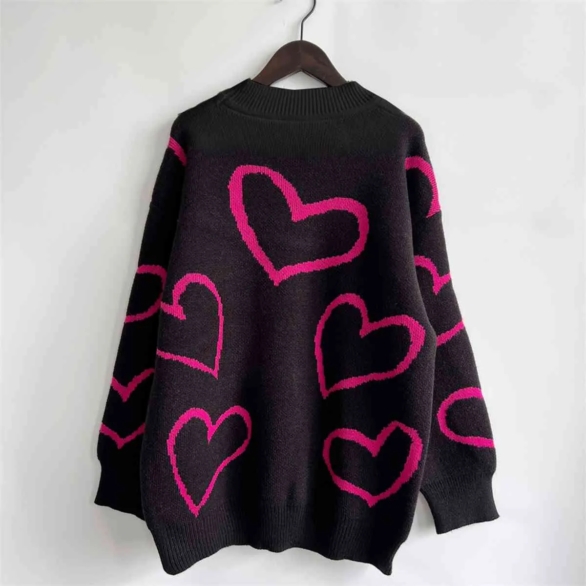 Maxct &Heart Pattern Long Sleeve Sweater