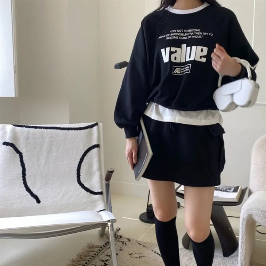 Maxct Vintage Letter Print Round Neck Sweatshirt