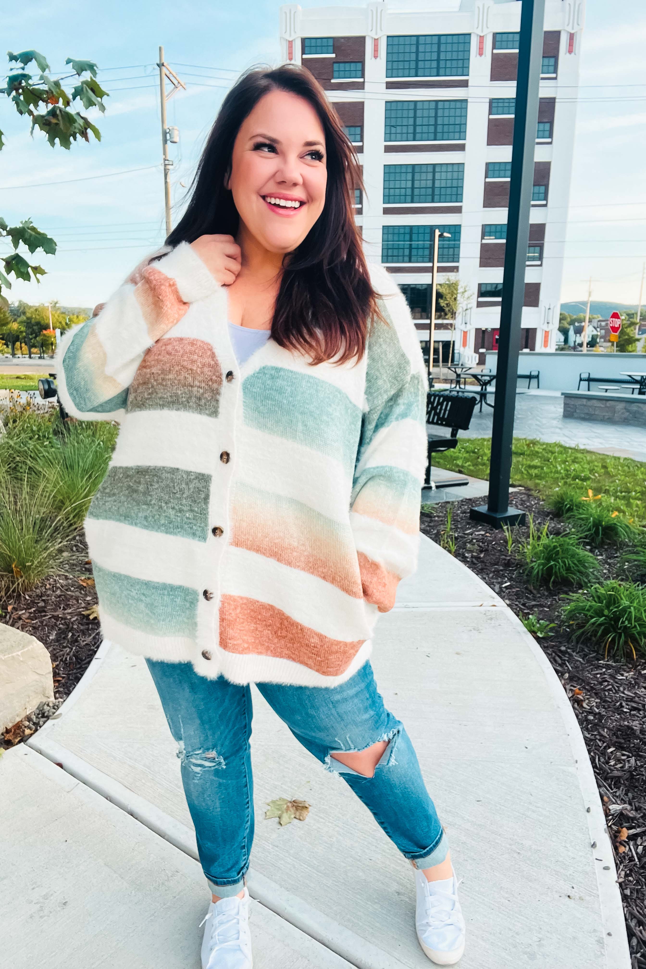 Maxct &Ivory Striped Button Down Fuzzy Knit Cardigan
