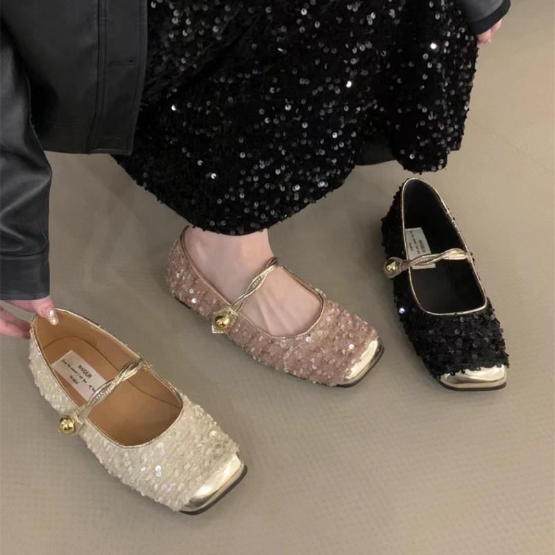 Sequined Square Toe Mary Jane Flats Maxct