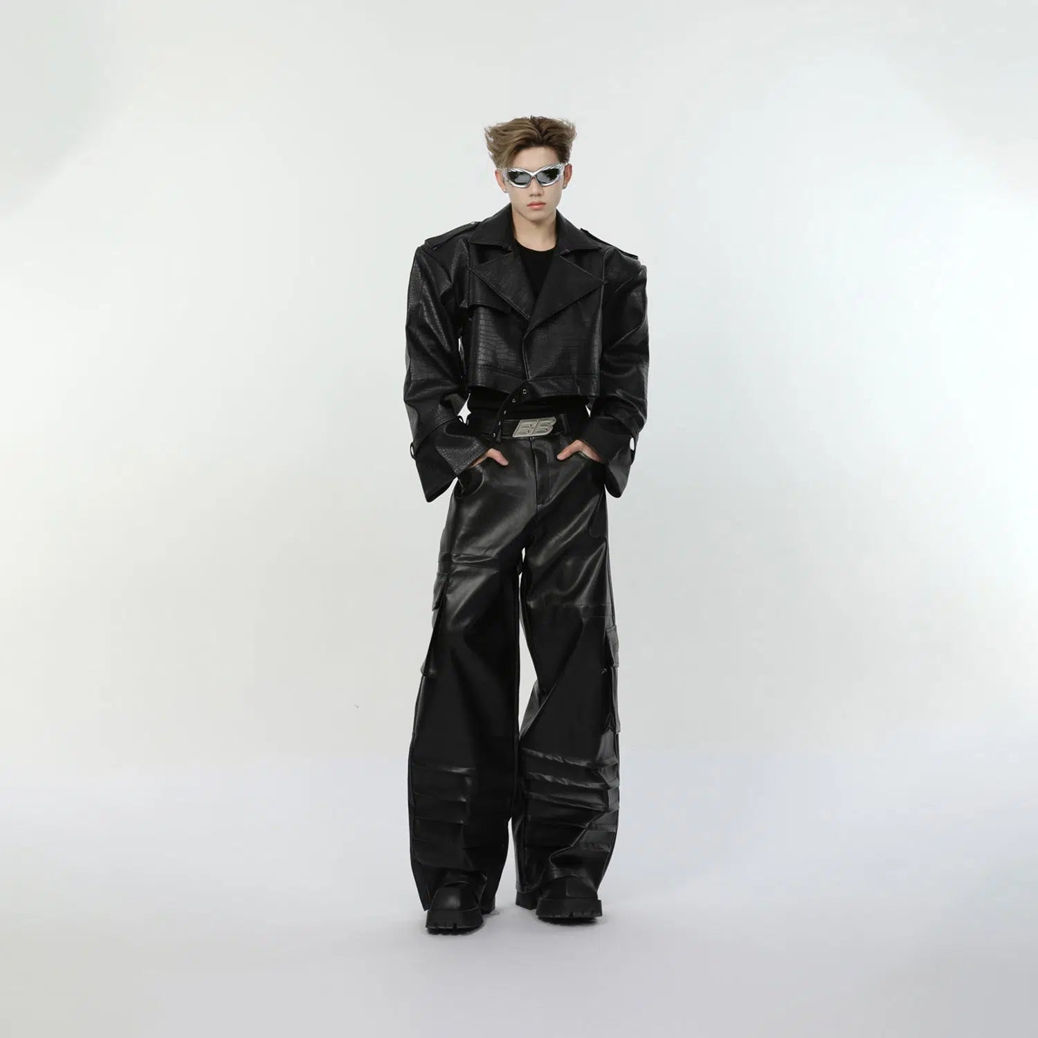 Maxct Short Crocodile Print Leather Jacket