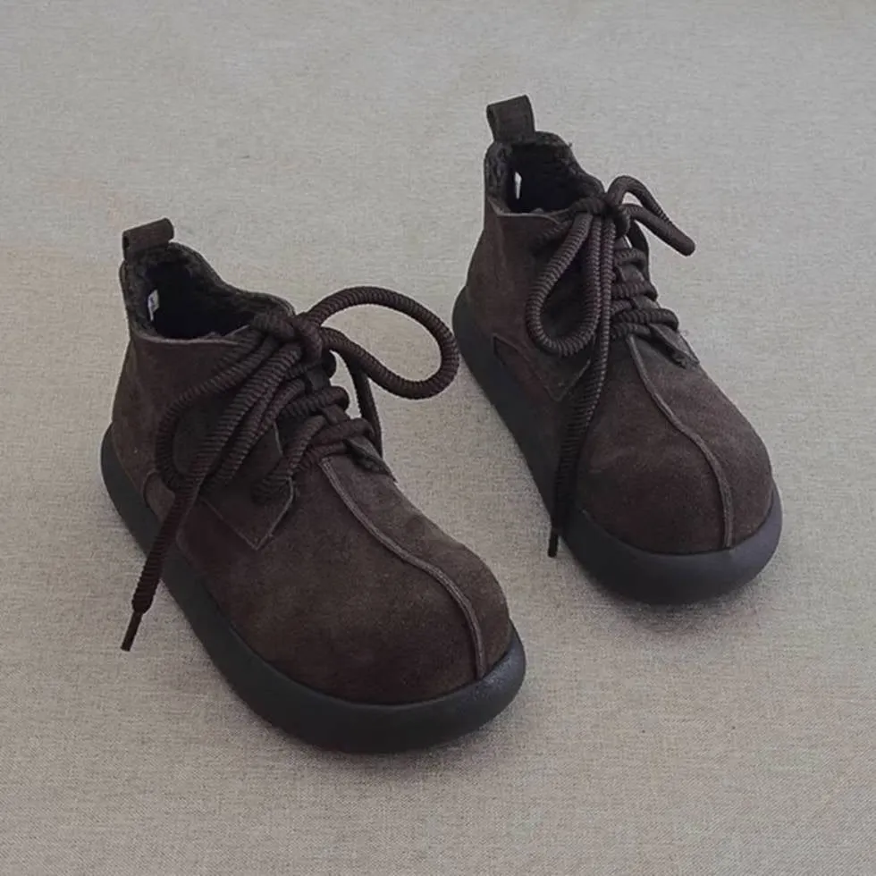 Winter Warm Leather Sueded Wide Toe Plush Lace-Up Boots