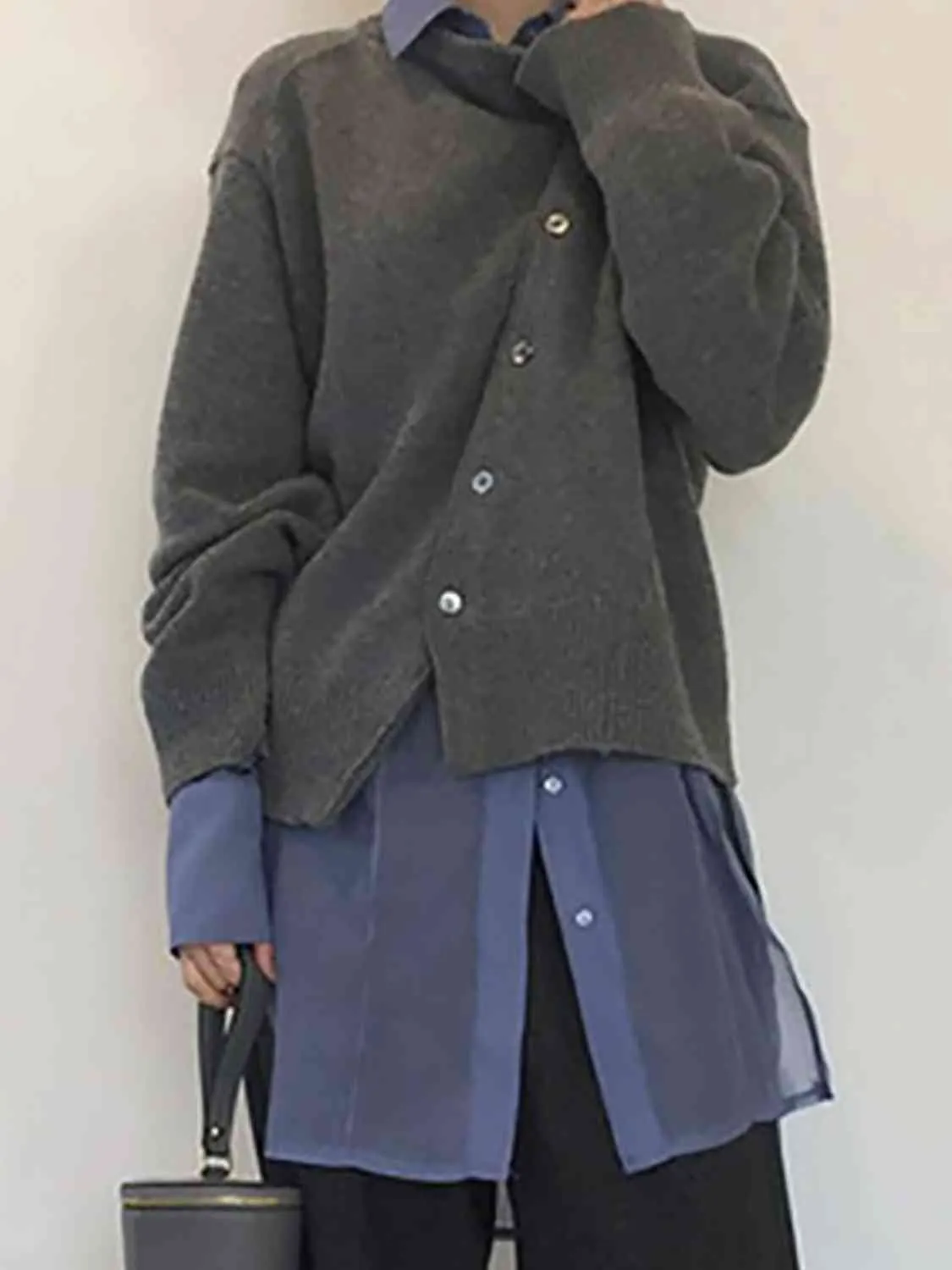 Maxct &Dropped Shoulder Buttoned Cardigan