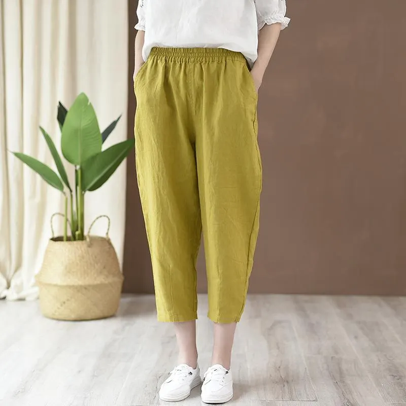 Maxct Women Cotton And Linen Casual Cropped Pants