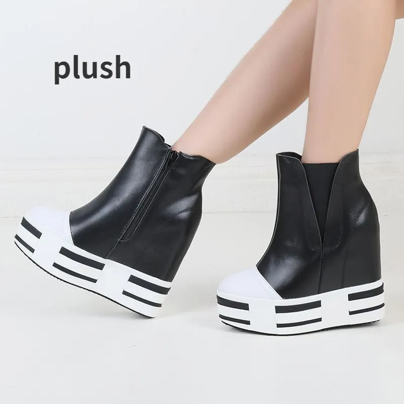 13cm Leather Platform Wedge Boots for Women Maxct