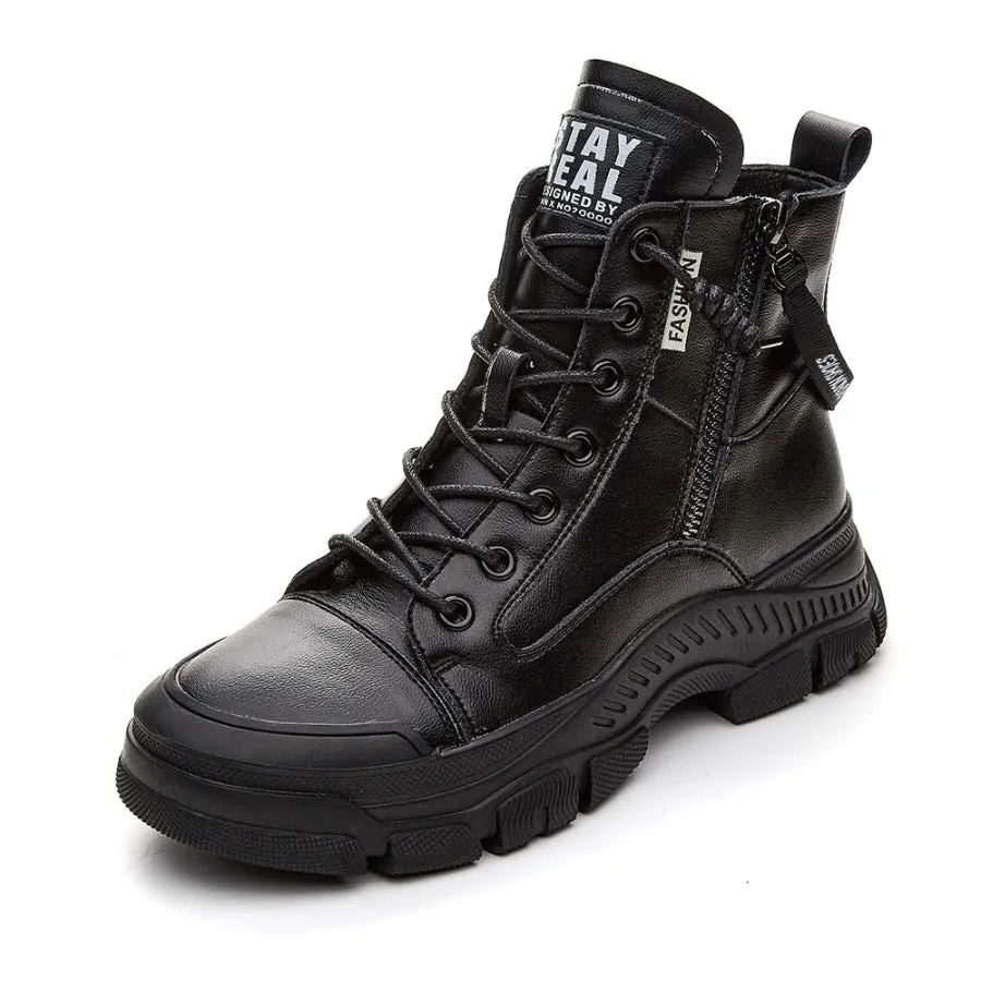Leather Zip Ankle Booties for Women Maxct
