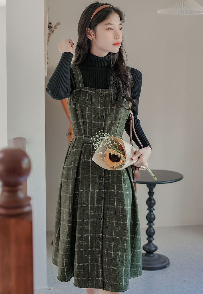 Button Up Plaid Cami Midi Dress Maxct