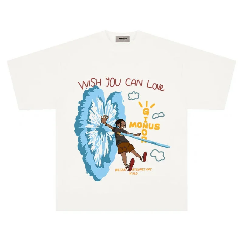 Maxct American Hip-Hop Cartoon Boy Printed Oversized Short-Sleeved T-shirt Y2K Loose Summer Heavy Half-sleeved Street Women Clothing
